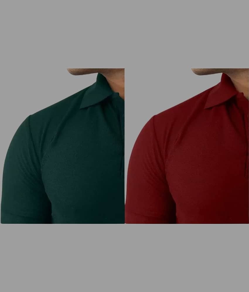 SKYRISE Pack of 2 Cotton Blend Slim Fit Solid Half Sleeves Men's Polo T Shirt ( Multicolor ) view 2