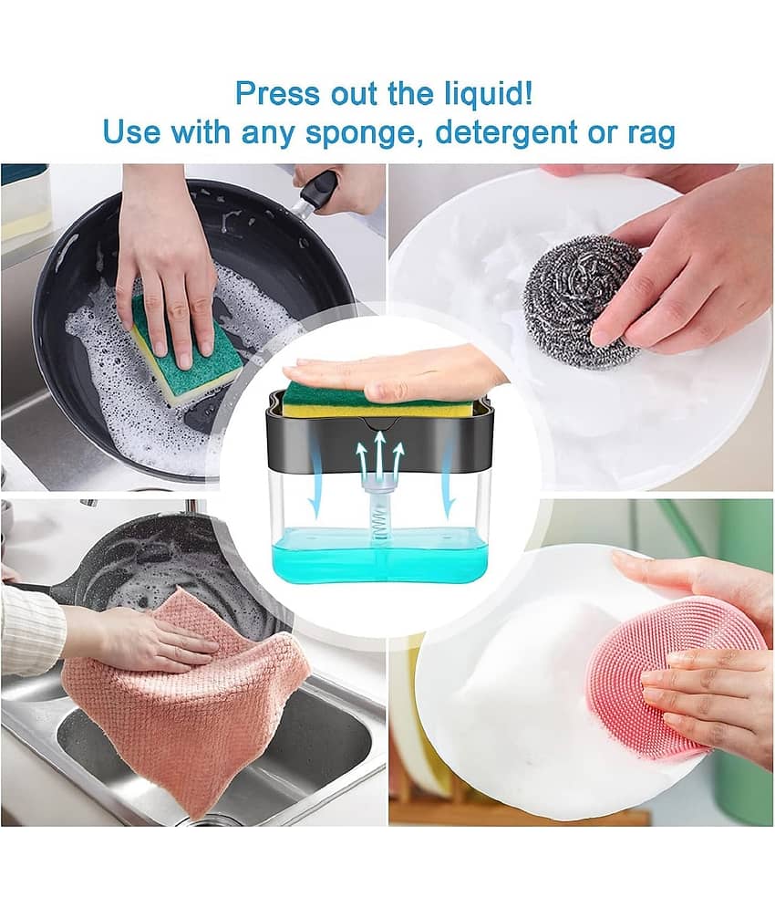 2 in 1 Soap Dispenser for Bathroom Accessories Dishwasher Liquid Holder Liquid Dispenser Pump 400 ML with Sponge Holder Kitchen Sink Accessories Items (Multi-Color) view 2