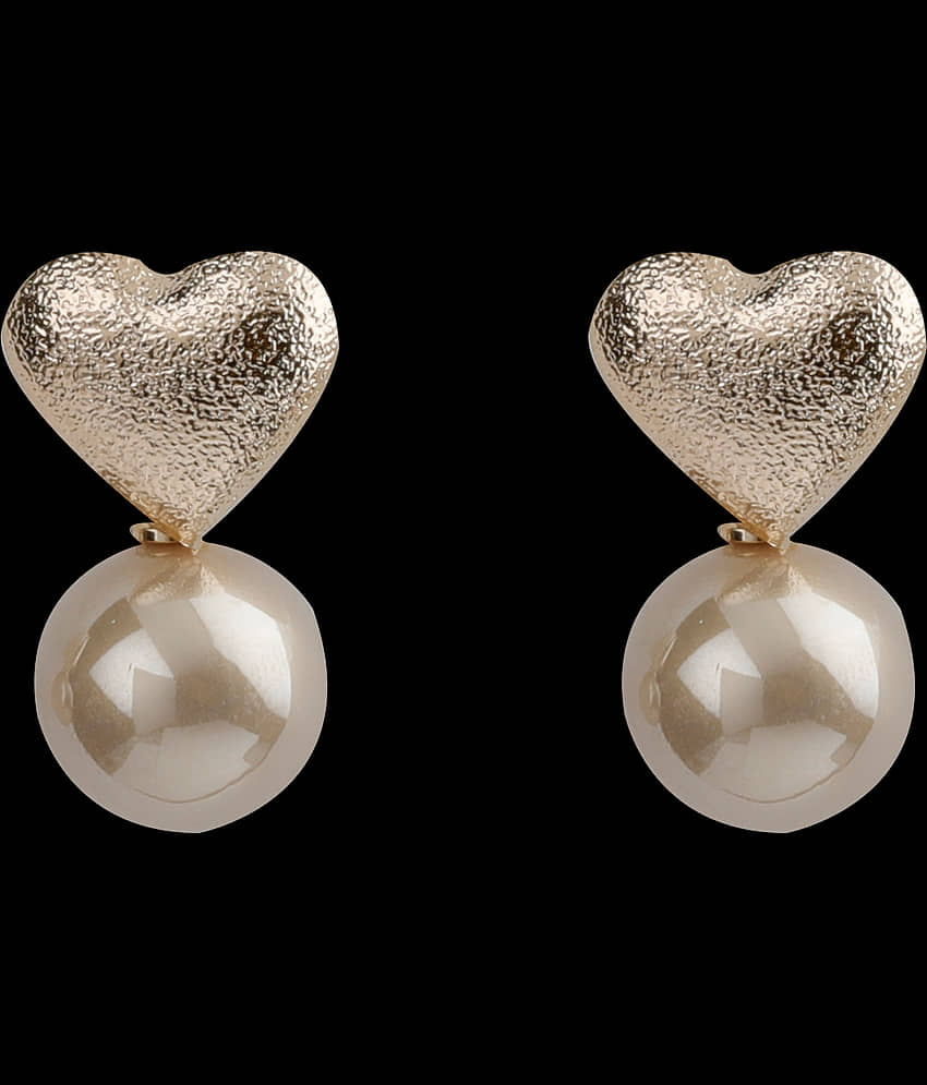 SILVER SHINE Lovely Gold Simple Polished Heart Design With Pearl Stud Earring For Girls And Women view 2