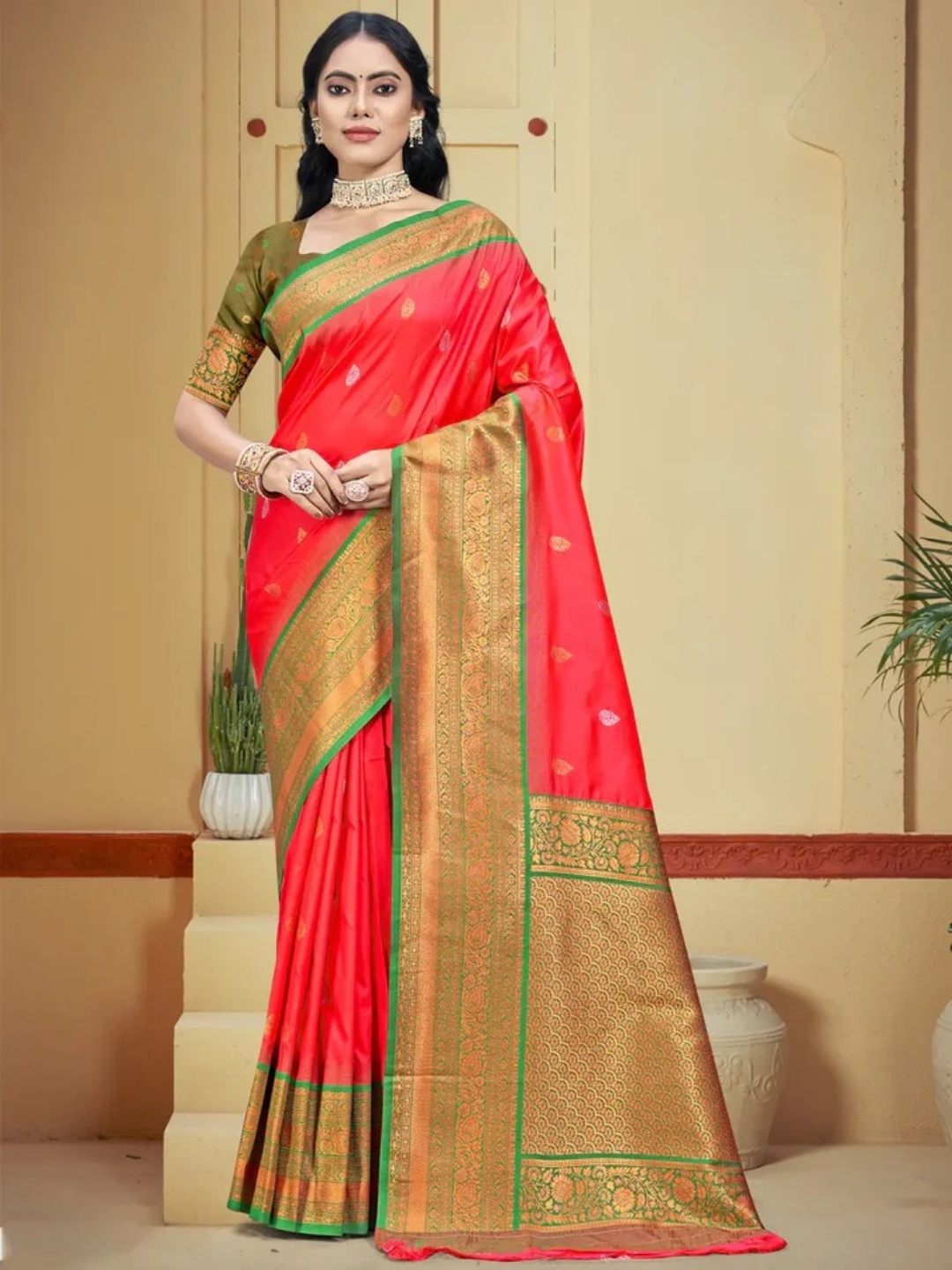 Dark Pink Silk Saree view 2