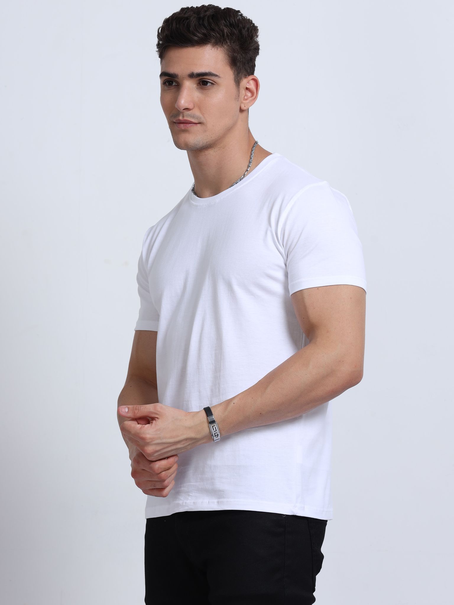 Cotton T-Shirt | Ultrafine Single Jersey | 180 GSM | Biowashed | Eco-Friendly | 100% cotton | Plain tshirt | White Colour | Size - S (38 Chest / 26 length )
