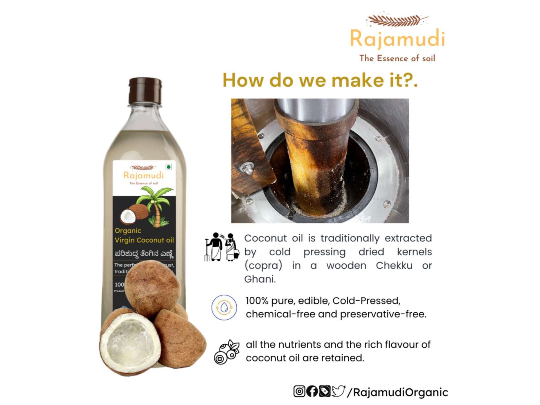 Rajamudi Organics Cold pressed Coconut Virgin Oil - 250 Millilitre view 2