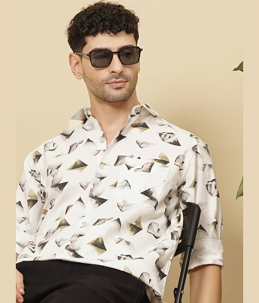 Paul Street Linen Slim Fit Printed Full Sleeves Men's Casual Shirt - Cream ( Pack of 1 ) view 2