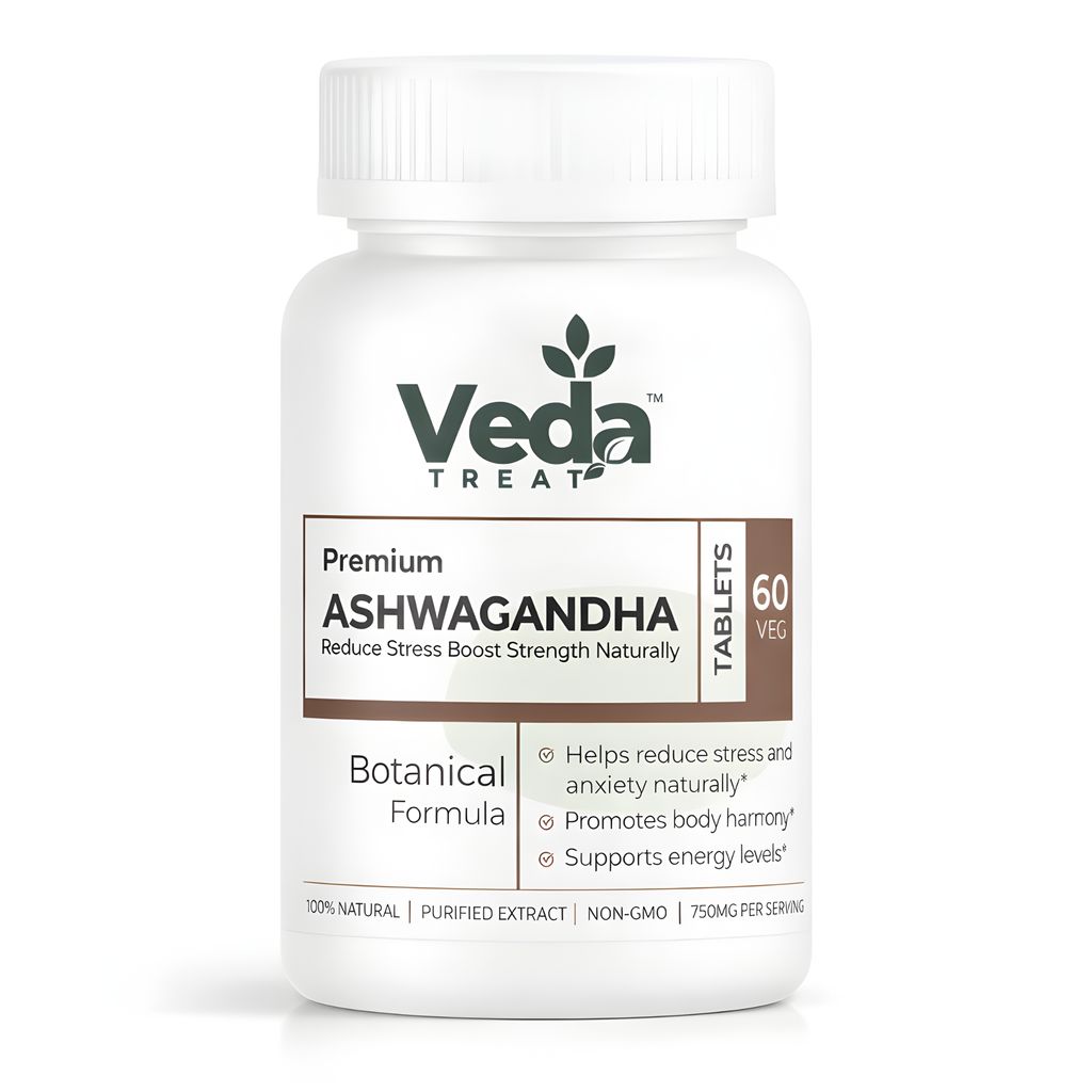 VedaTreat Premium Ashwagandha Tablets 750mg | Stress & Anxiety Support | Energy & Strength Booster | 60 Veg Tablets view 2