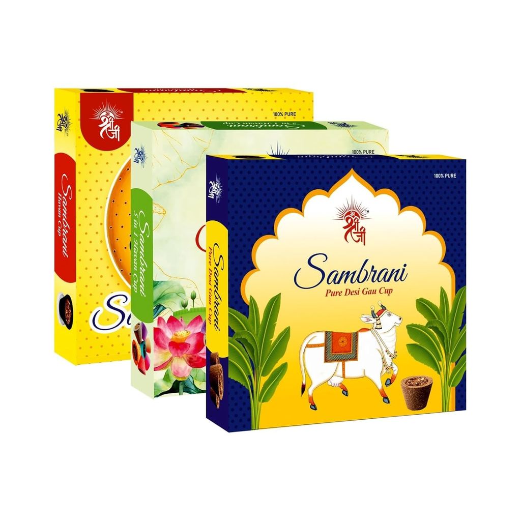Shri Shri Ji Flam The Aromatic Peace (Sambrani Cup � 5 in 1 Cup, Havan Cup, Pure Desi Gau Cup) for Pooja & Meditation � Natural Fragrance & Eco-Friendly Dhoop � Pack of 8