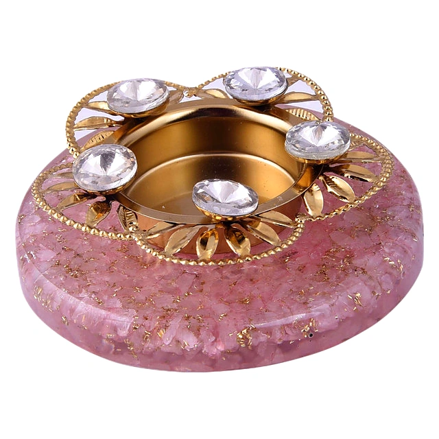 Tealight Holders with Natural Crystal Stone, Decoratives,Votive Candle Holder, Tealight Candle Holder for Romantic Candle, Night, Dinner,Wedding,Bathroom, Diwali, Chirstmas(KI_104) by Krishna Impex view 2