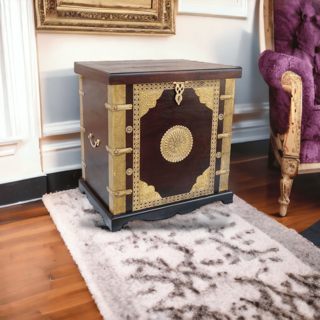 Trunk And Coffee Table, Living Room Storage Box, Polished Box, Wooden Solid Wood Brass Fitted Trunk FLORAL TRRUNK view 2