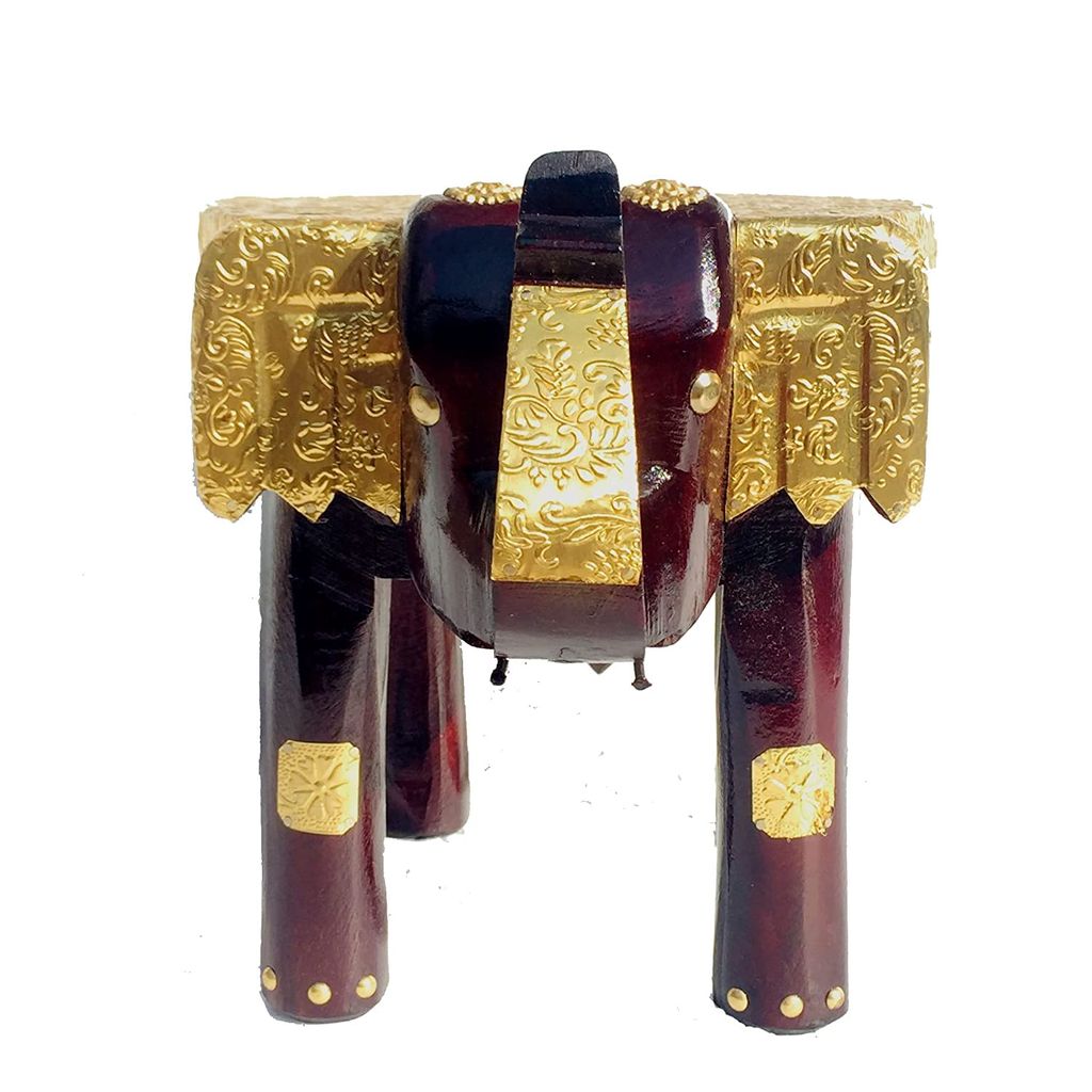 Creative Handicraft45 Handcrafted and Wooden & Brass Elephant Stool, Cum Side Table, for Home/Office/Living or Bedroom Decor(ME007) view 2