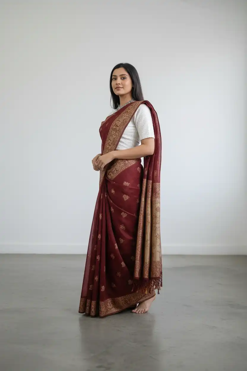 Handwoven Sambalpuri Pure Cotton Saree with Natural Dyes — Maroon