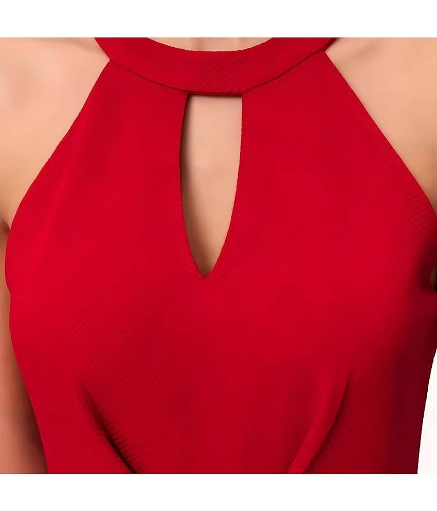 Hemang Fashion Women Polyester Solid Fit & Flare Dress ( Red ) view 2