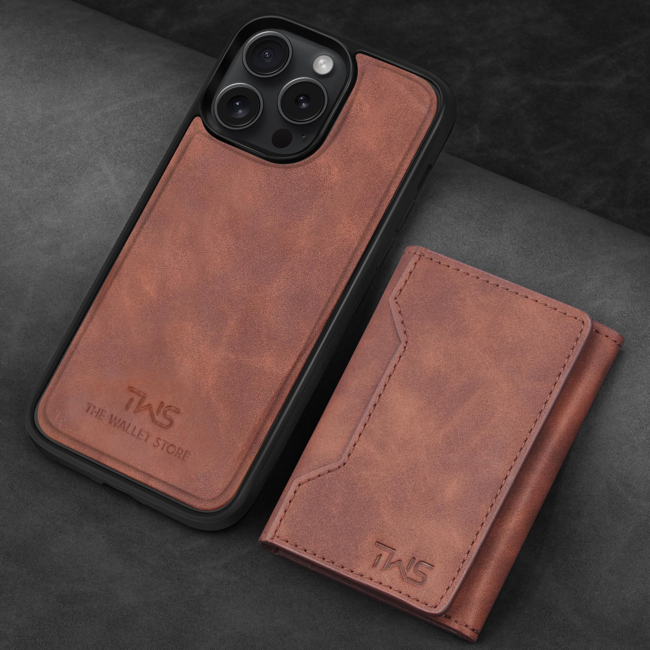 The Wallet Store Premium Leather iPhone Case Cover With Detachable Cardholder - Brown - iPhone 15 Pro Max view 2