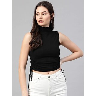 SHE PURE LUXURY WEAR Casual Sleeveless Self Design Women Black Top view 2