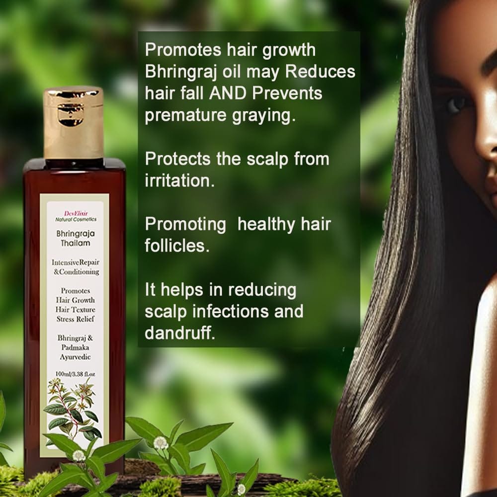 DevElixir Natural Cosmetics Bhringraja Thailam Ayurvedic Hair Oil | Intensive Repair & Conditioning | 100ml view 2