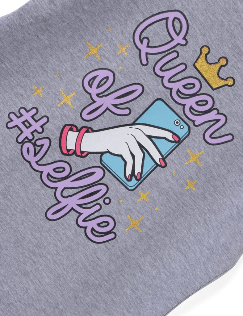 Girls T shirt Cotton Grey Heather Melange Queen of Selfie view 2