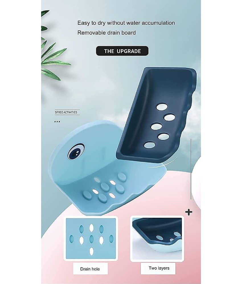 BLUE HOME AND KITCHEN Fish Shape Plastic Soap Holder Self Adhesive Wall Mounted (Pack of 4) view 2