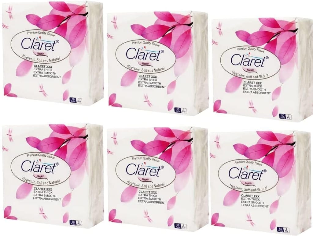 Claret Napkin 23x23, 2Ply 50 Pulls Soft & Absorbent Party Disposable Napkins for Parties, Events and Dining Use 6 pk