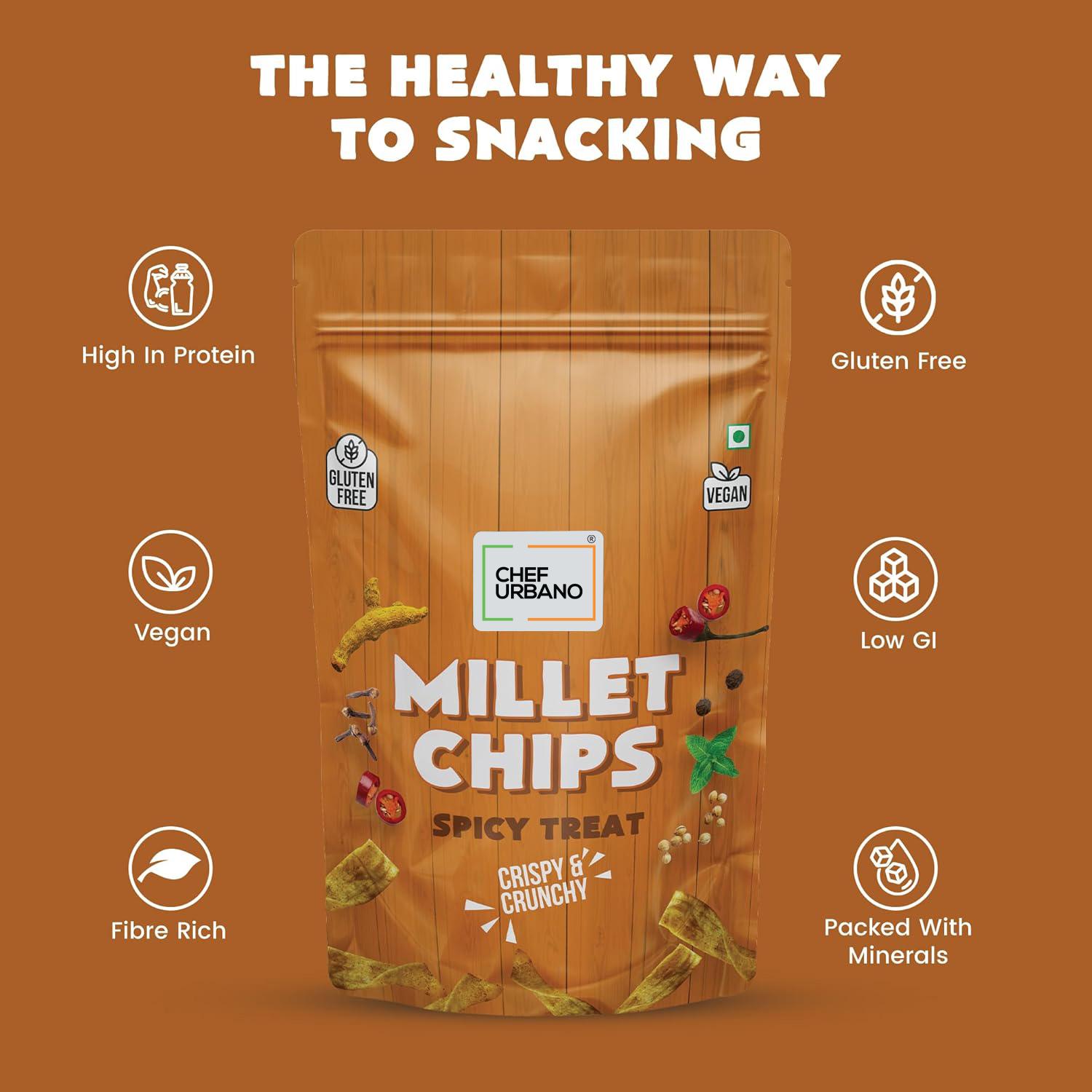 Chef Urbano Combo Chips Millets Spicy Treat Pouch 85 Gms Pack Of 3