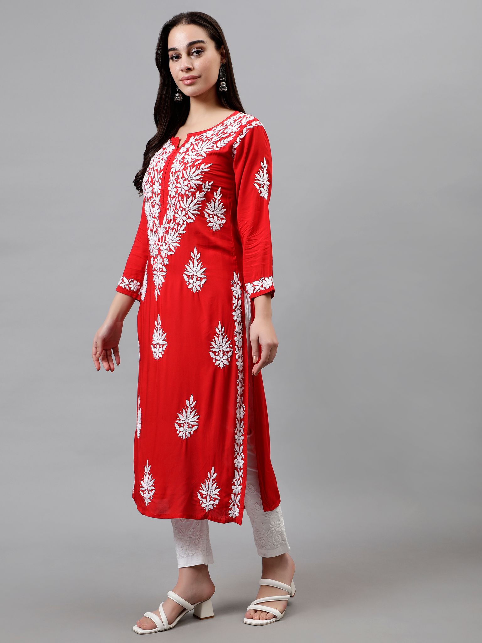 Seva Chikan Ghass Patti Chikankari Red Modal Kurta view 2