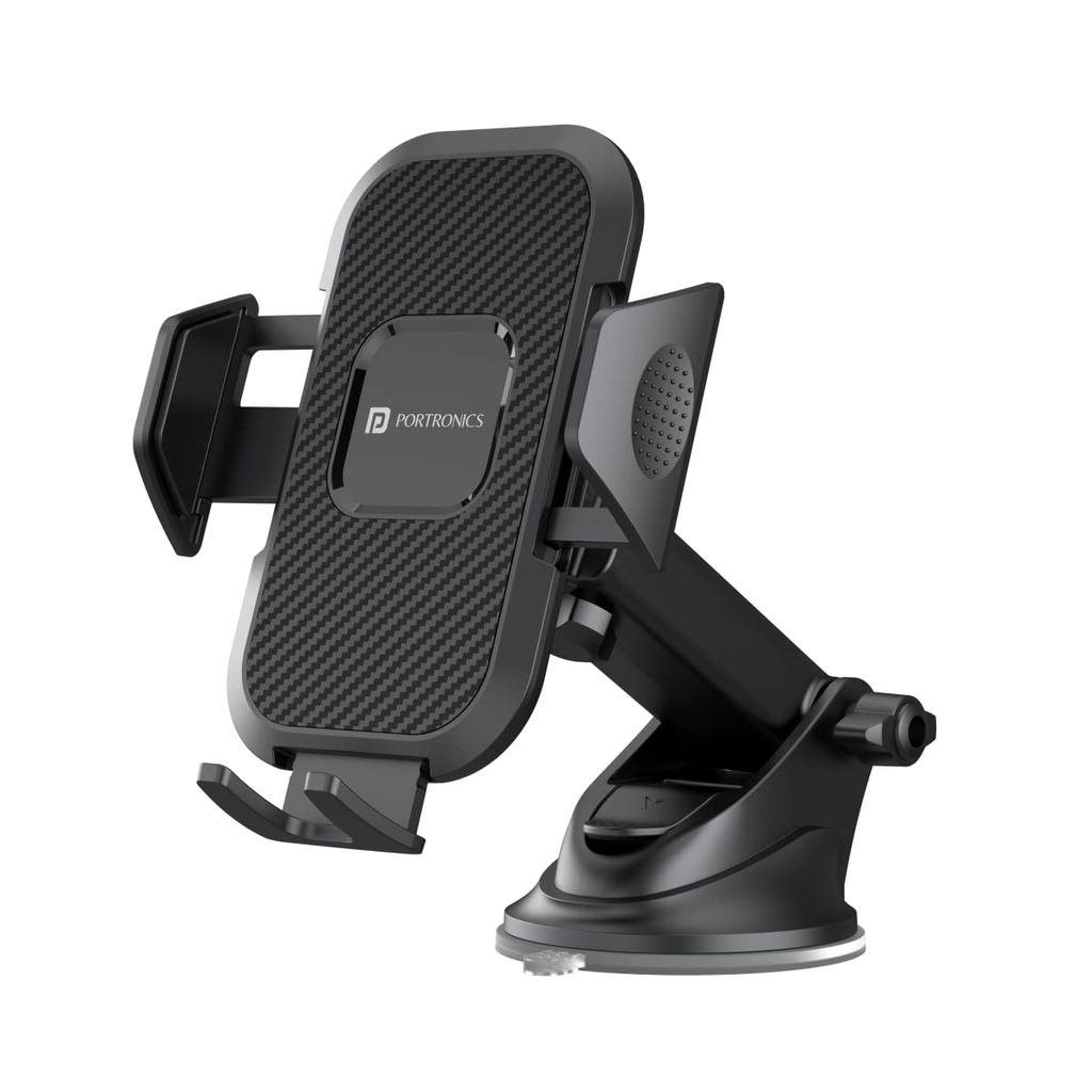 Portronics Clamp M Car Mobile Holder with 360° Rotational, Strong Suction Cup, One Click Release Button Compatible with 4 to 6 inch Devices(Black) view 2