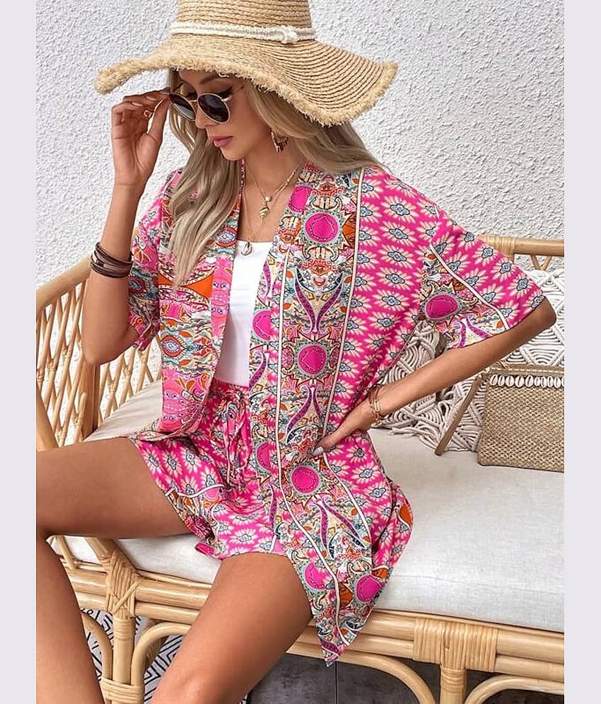 COOL AND CASUAL Women Printed Top With Shorts Co-Ord Set ( Pink ) view 2
