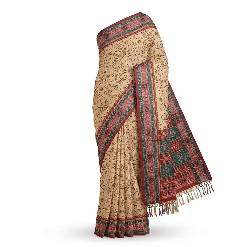 Sambalpuri Beige Floral Heritage Handloom Saree