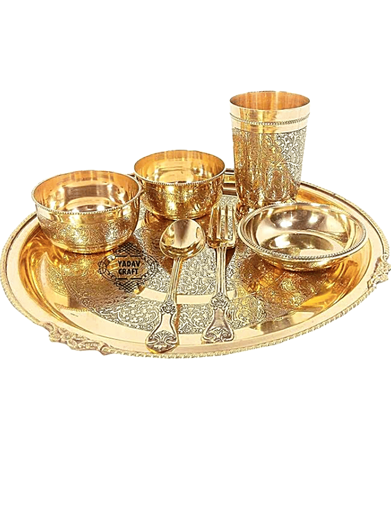 Jawahar Bartan Bhandar Pooja Thali Gold-Color
