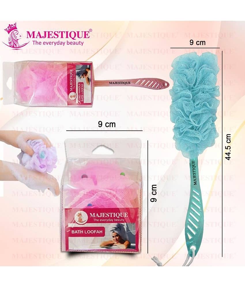 Majestique Body Loofah 2Pcs Set Ball Round Loofah & Handle Loofah Color May Vary view 2