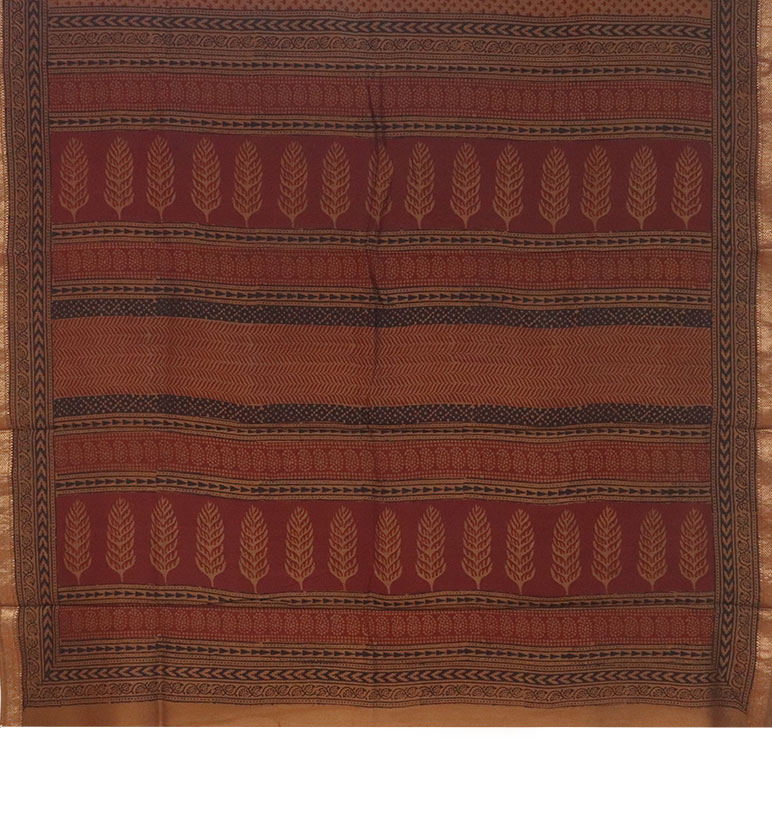Hand Block Printed Bagh Sausar Cotton Saree view 2