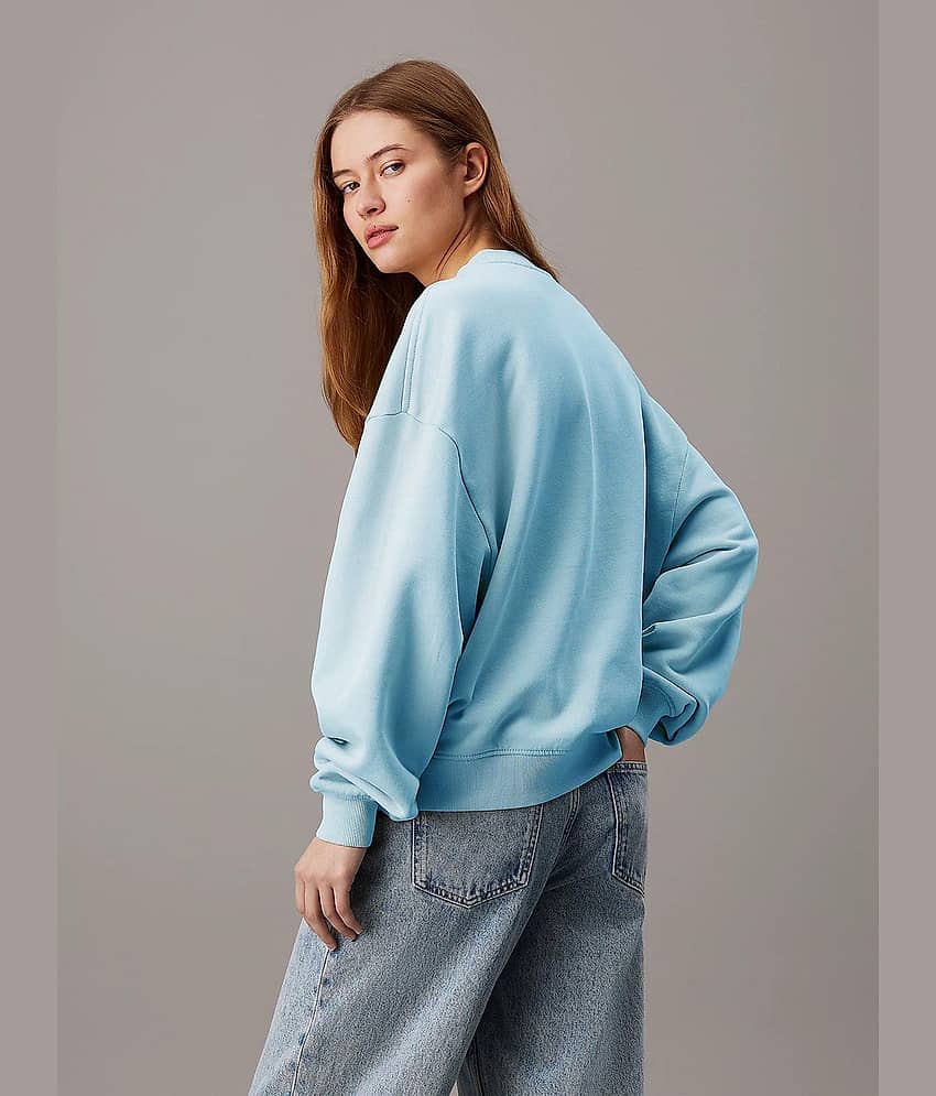kotty Women Fleece Round Neck Sweatshirt For Light Winters ( Blue ) view 2