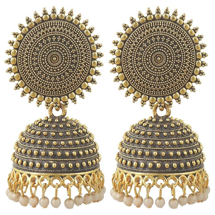 "Stunning Oxidized German Silver Jhumka Earrings with Pearl Drops for Women"