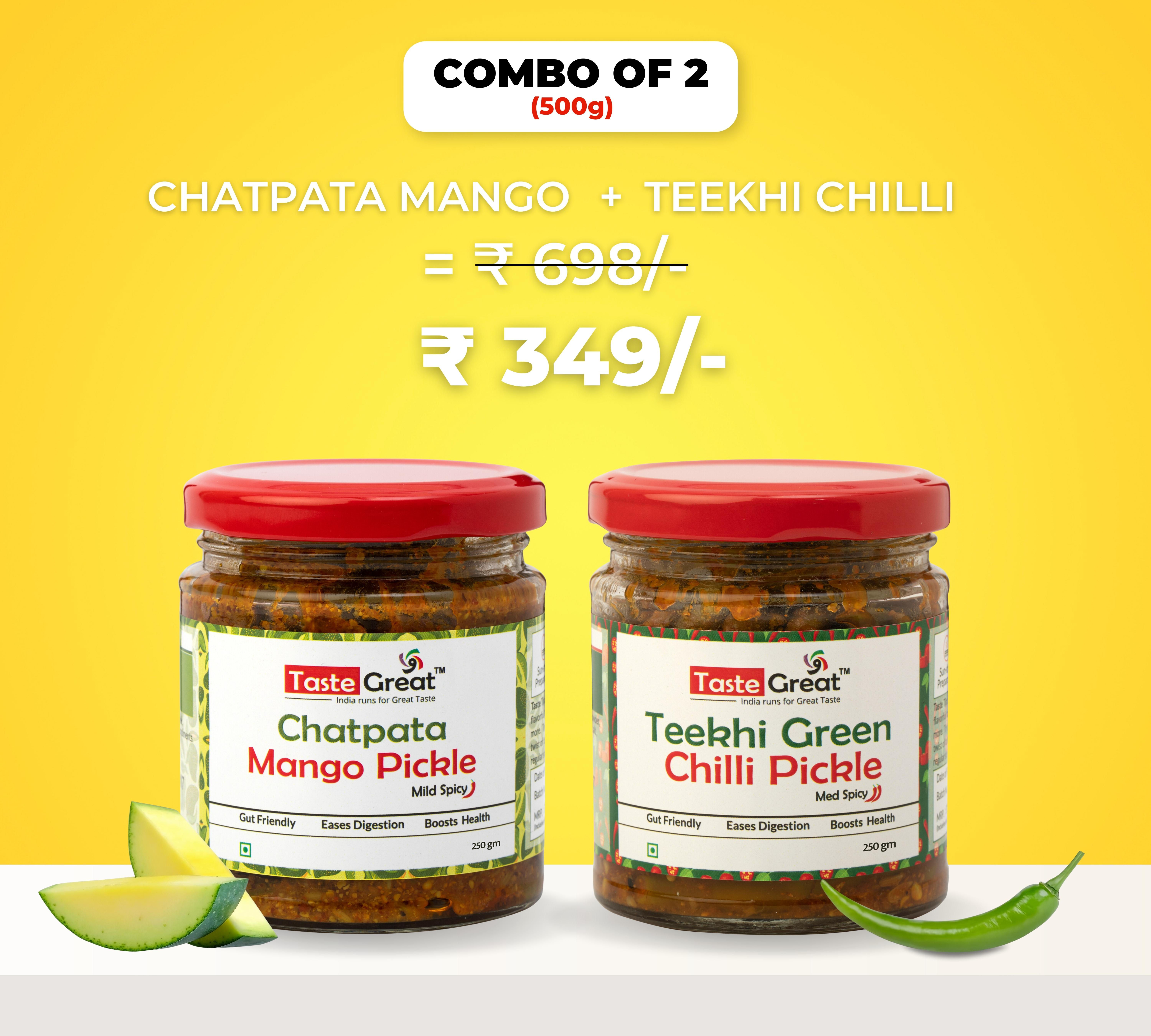 Chatpata Mango Pickle + Teekhi Green Chilli Pickle -Combo Pack (250 X 2= 500 gm) view 2