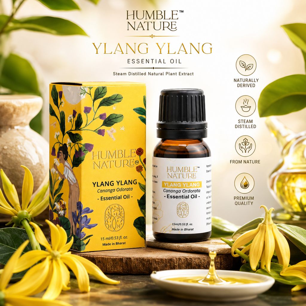 Humble Nature Ylang Ylang Essential Oil 15ml | Steam Distilled Natural Cananga Odorata Oil | Premium Aromatherapy Diffuser, Massage & DIY Skincare Hair Care Oil | GC-MS Tested