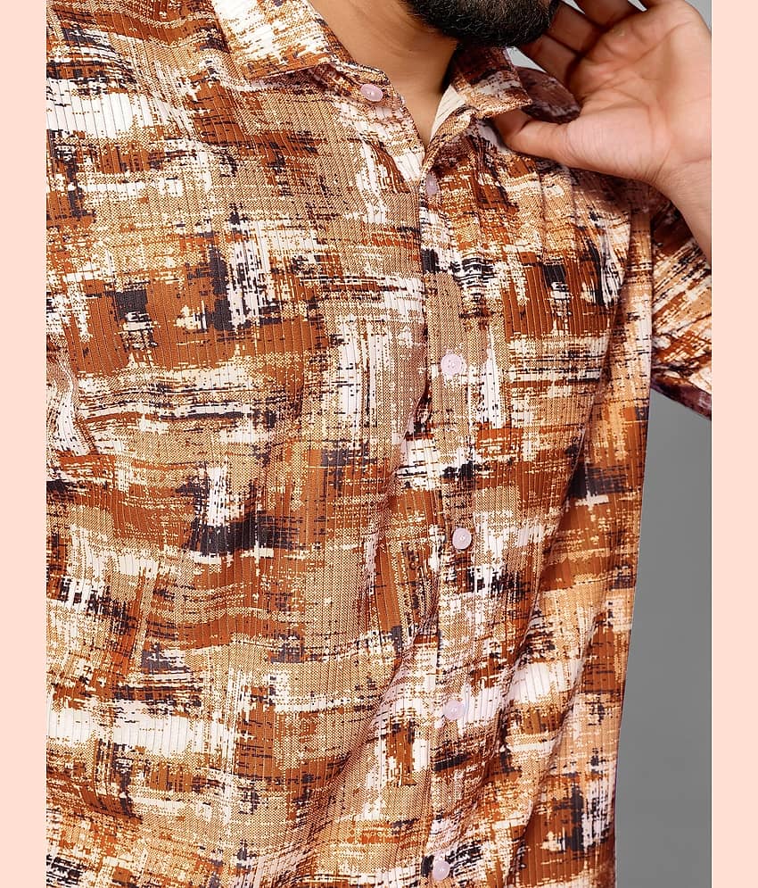 HARPITA Corduroy Oversized Fit Printed Half Sleeves Men's Casual Shirt - Brown ( Pack of 1 ) view 2