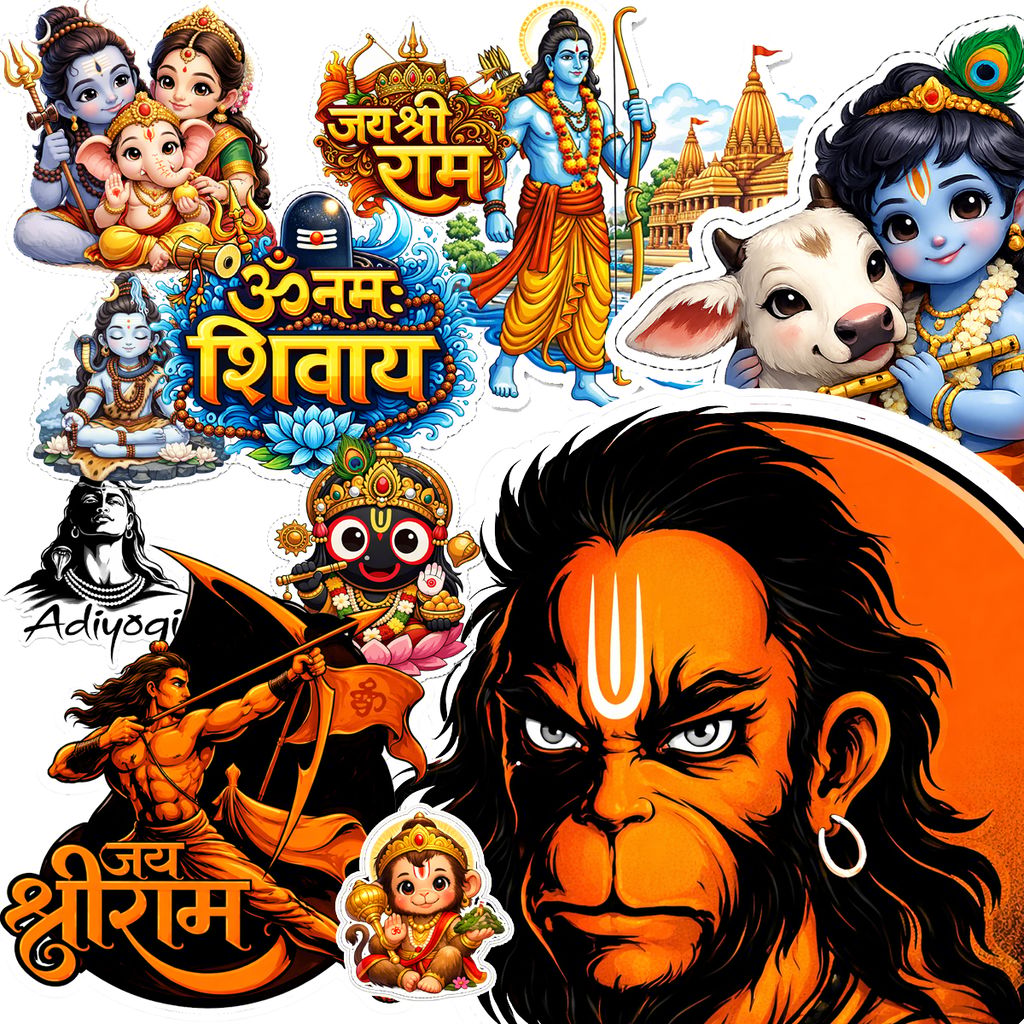 God Stickers for Bike & Laptop | Waterproof Laptop Stickersset, Hindu God, Water & UV Proof, Vinyl Stickers, Residue Free, Self Adhesive & Non Tearable Bike StickersSet | Pack of 39 Stickers