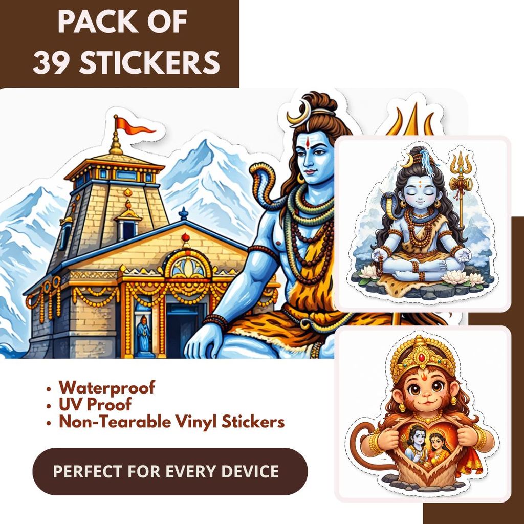 God Stickers for Bike & Laptop | Waterproof Laptop Stickersset, Hindu God, Water & UV Proof, Vinyl Stickers, Residue Free, Self Adhesive & Non Tearable Bike StickersSet | Pack of 39 Stickers view 2