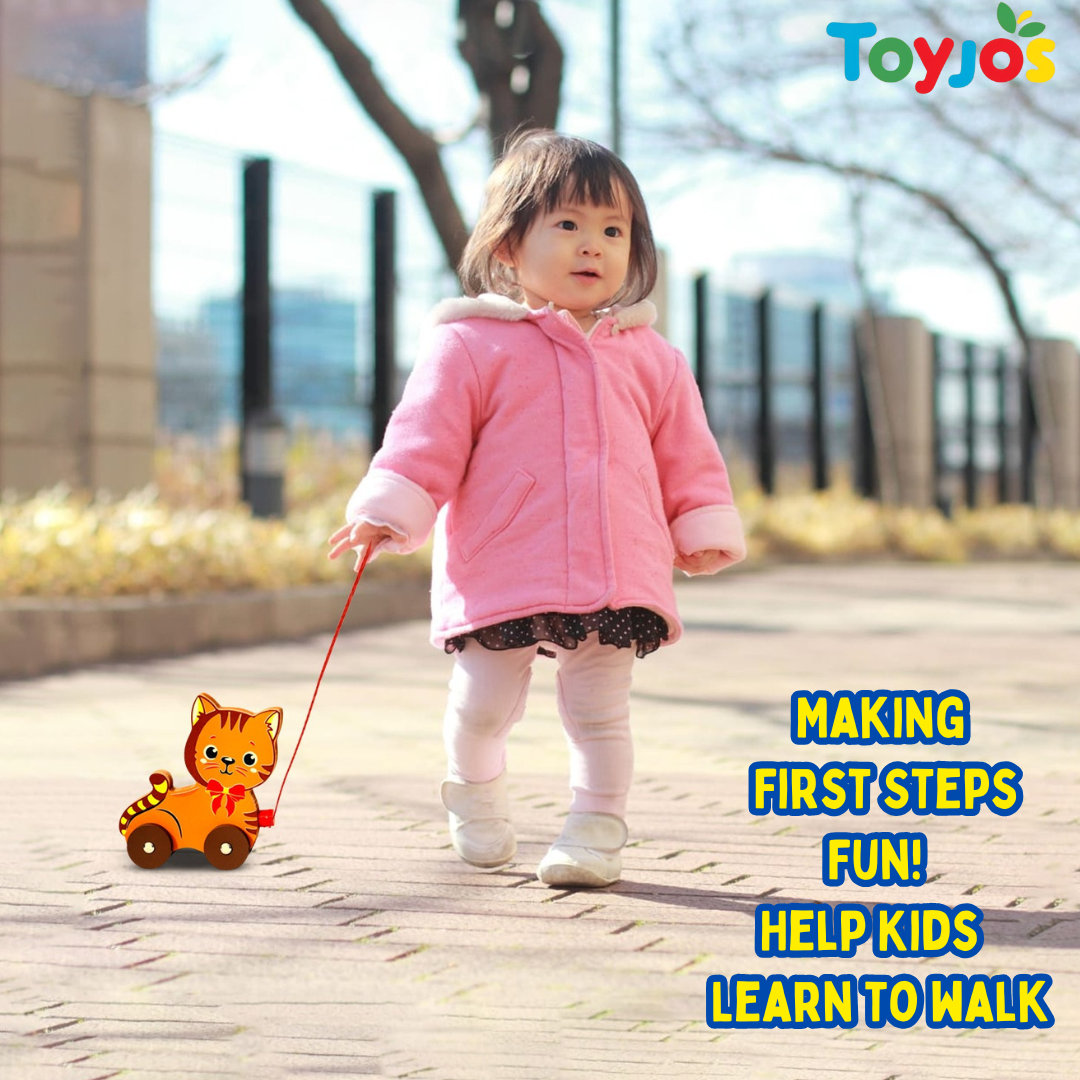 TOYJOS Wooden Pull Along Cat Toy | Babies Toddler Pull String Walking Toy with Moving Wheels | Early Learning, Encourages Walking, Balance and Motor Skill Development Toys for Girls, Boys (12+ months) view 2