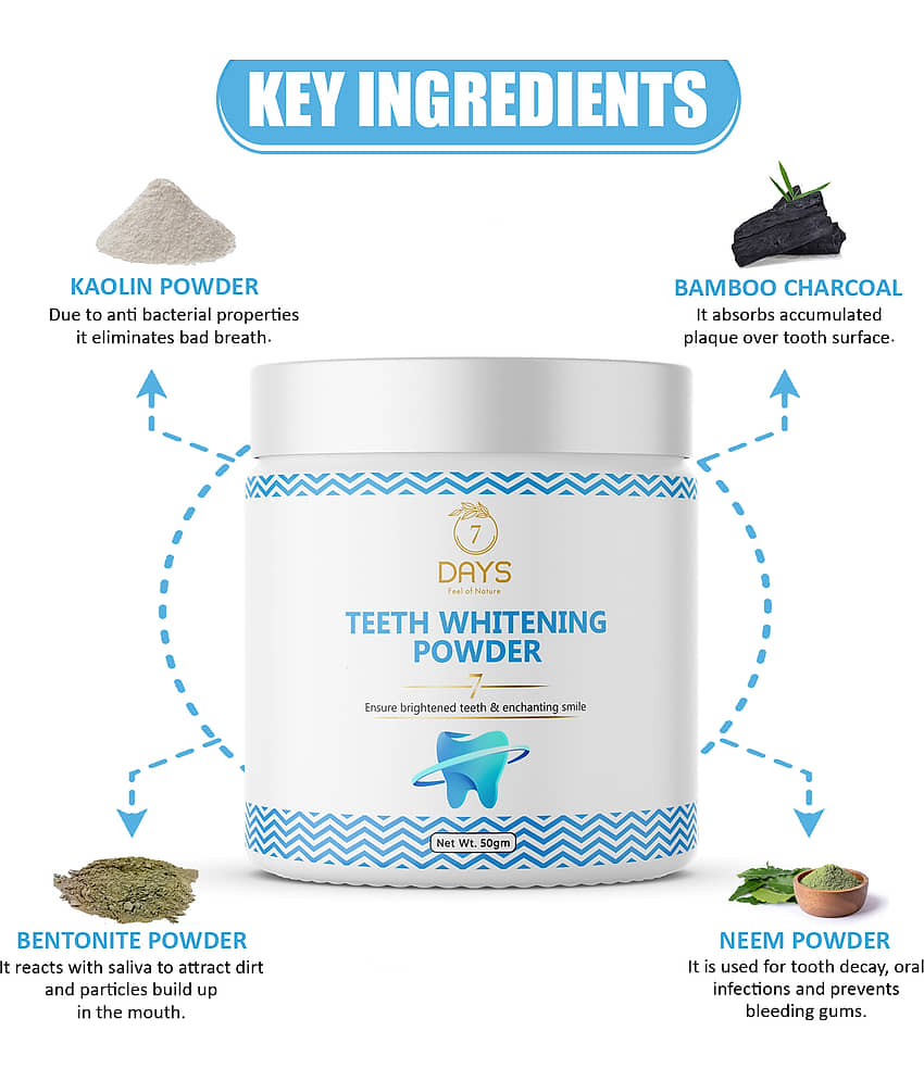 7DAYS CHARCOAL TEETH WHITINING POWDER, CLEAN TEETH & REMOVES BAD BREATH, 50g view 2