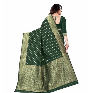 A2 Fashions Green Silk saree with polka prints golden zari border view 2