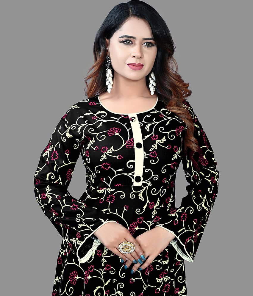 haya fashion - Black Rayon Women's Anarkali Kurti ( Pack of 1 ) view 2