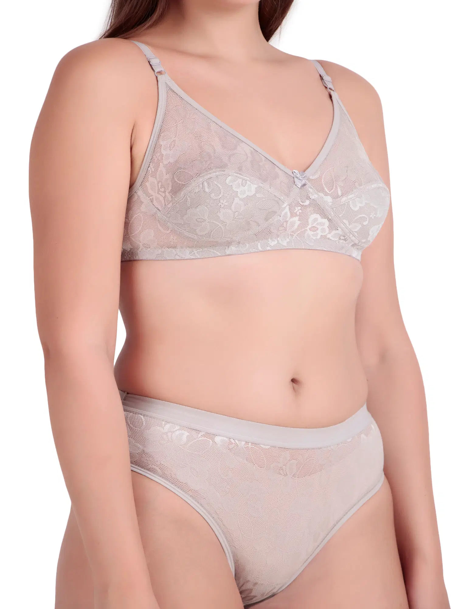 SLINGKINI Pack of 1 Net/Mesh Bra & Panty Set For Women ( Light Grey ) view 2