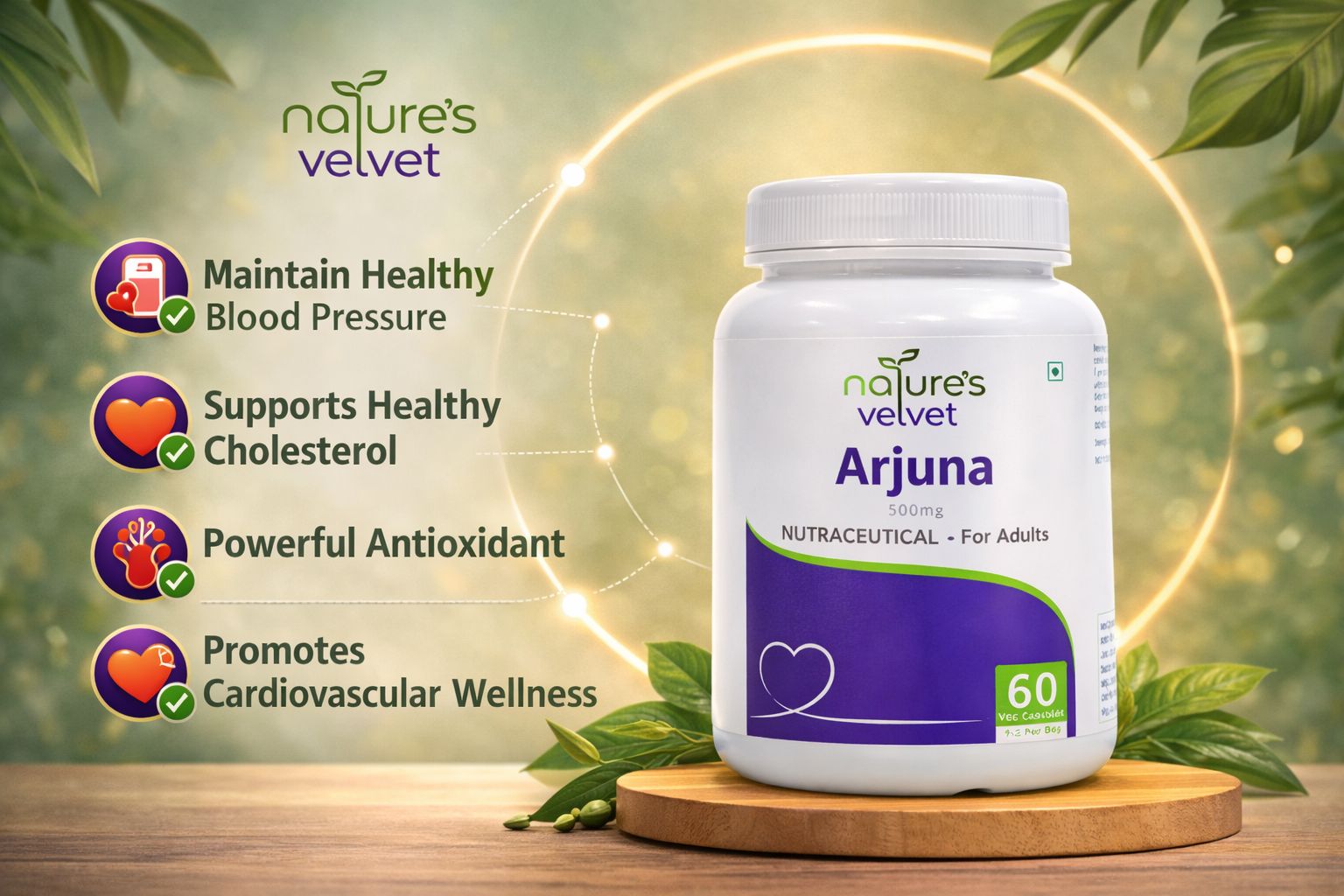 Natures Velvet Arjuna Herbal Extract 500mg Capsules for Heart Health Support, Herbal Supplement, Antioxidant Formula, 60 Vegetarian Capsules view 2
