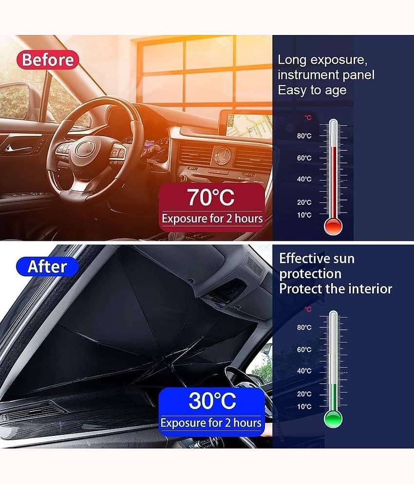 Car Sunshade Windshield Cover, Umbrella Windshield Sunshade for Car Front Window Sun Protection & Heat Insulation Foldable Sun Shade Full Cover Sunshade for Most Vehicles, view 2