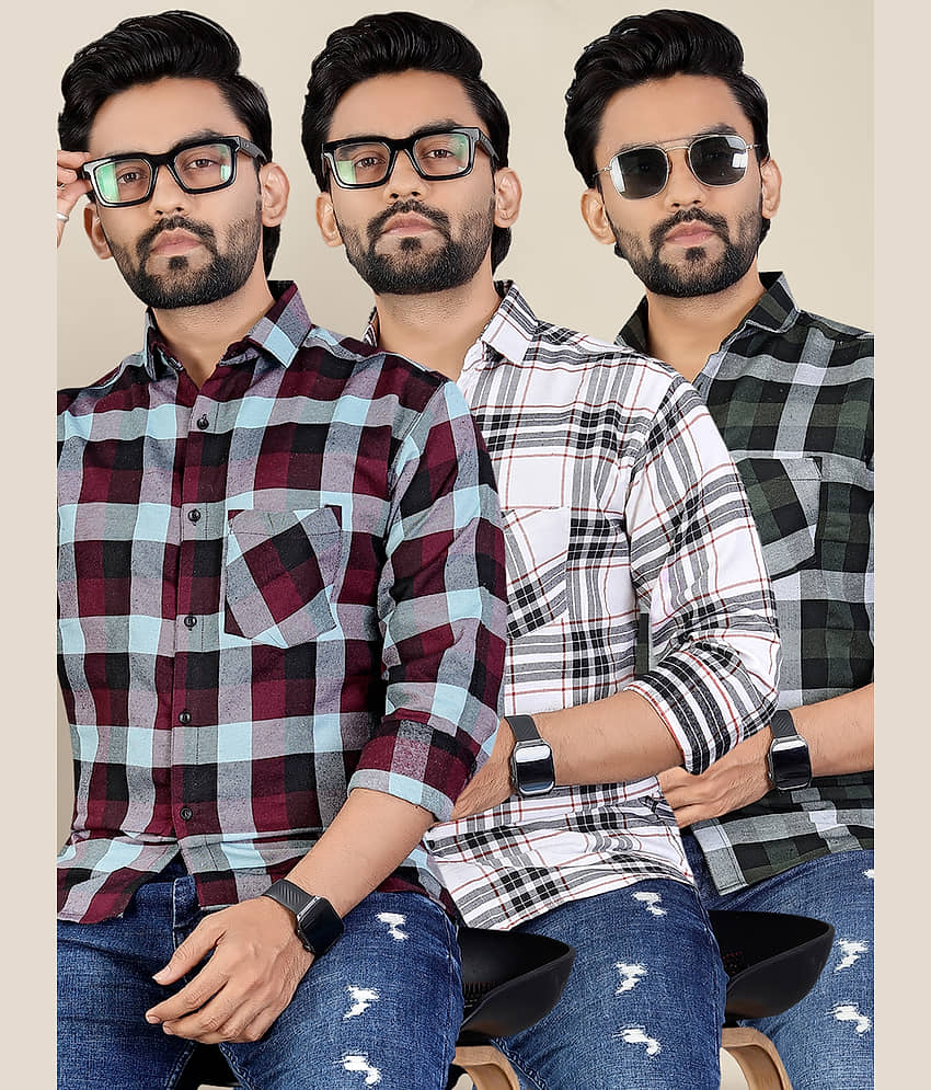 ADWYN PETER 100% Cotton Regular Fit Checks Full Sleeves Men's Casual Shirt - Multicolor 2 ( Pack of 3 )