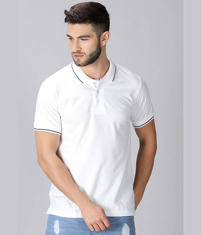Y.O.U. Men Cotton Oversized Fit Solid Polo T Shirt ( White )