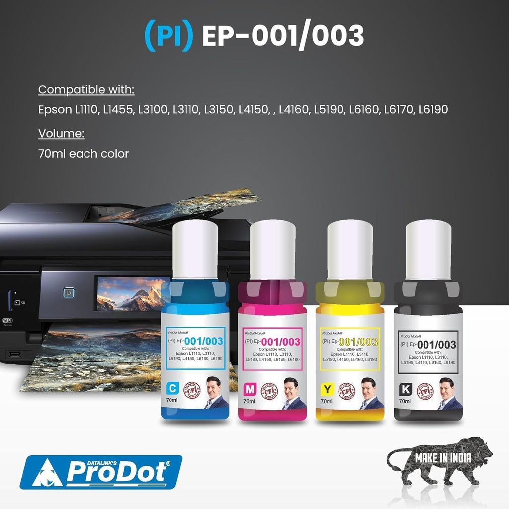 ProDot Ep 001/003 Inkjet Ink Refill Compatible with Epson L1110, L1455, L3100, L3101, L3110, L3150, L4150, L4160, L5190, L6160, L6170, L6190 Ink Tank Printers view 2