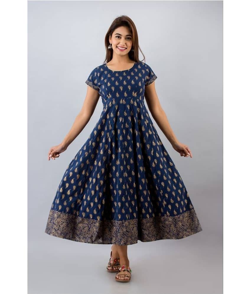 SAART BUNAAI - Blue Cotton Blend Women's Anarkali Kurti ( Pack of 1 )