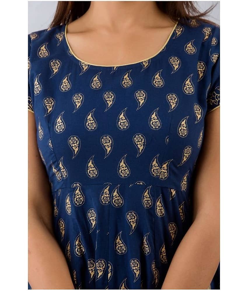 SAART BUNAAI - Blue Cotton Blend Women's Anarkali Kurti ( Pack of 1 ) view 2