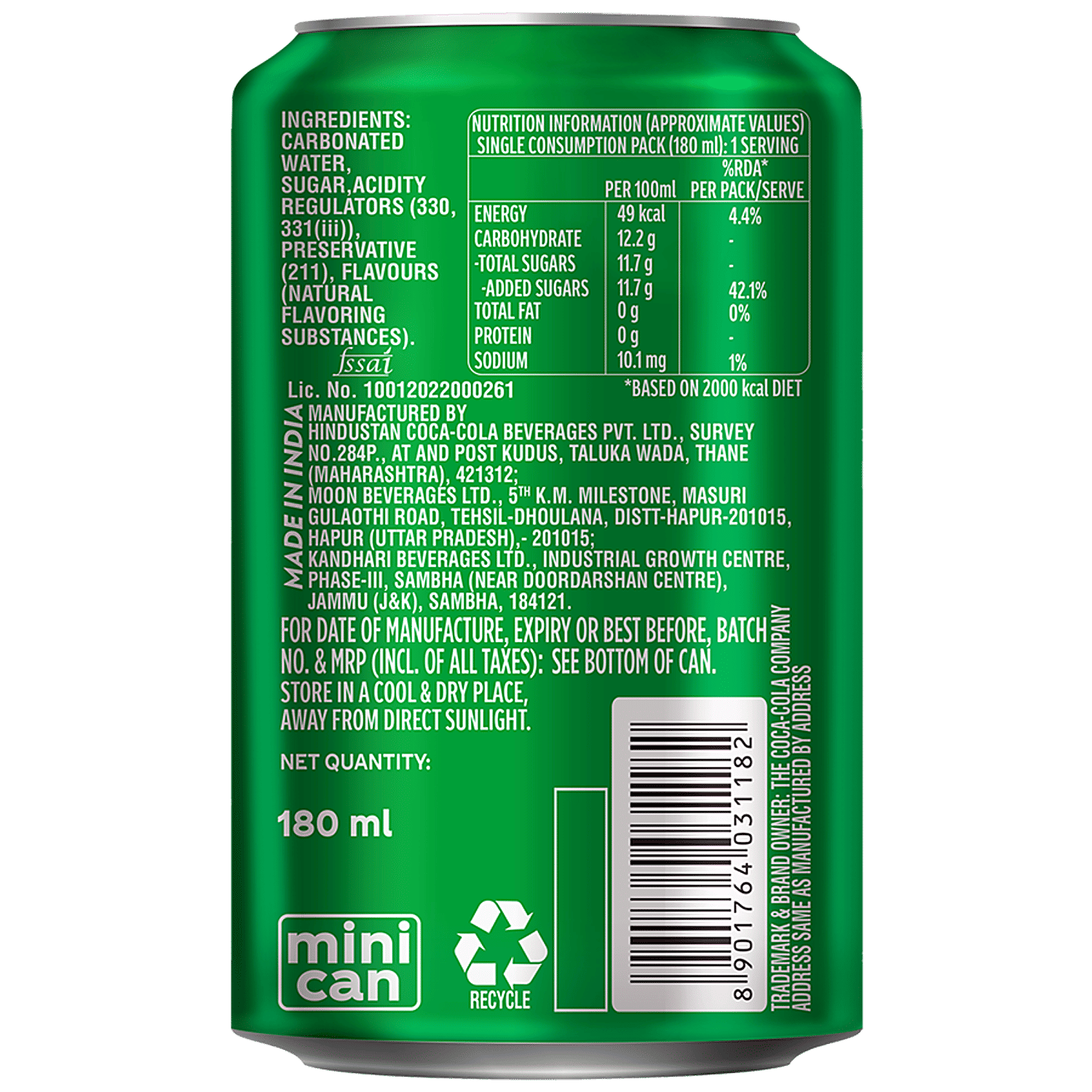 Sprite Sprite - Soft Drink, Refreshing, 180 Ml Can view 2