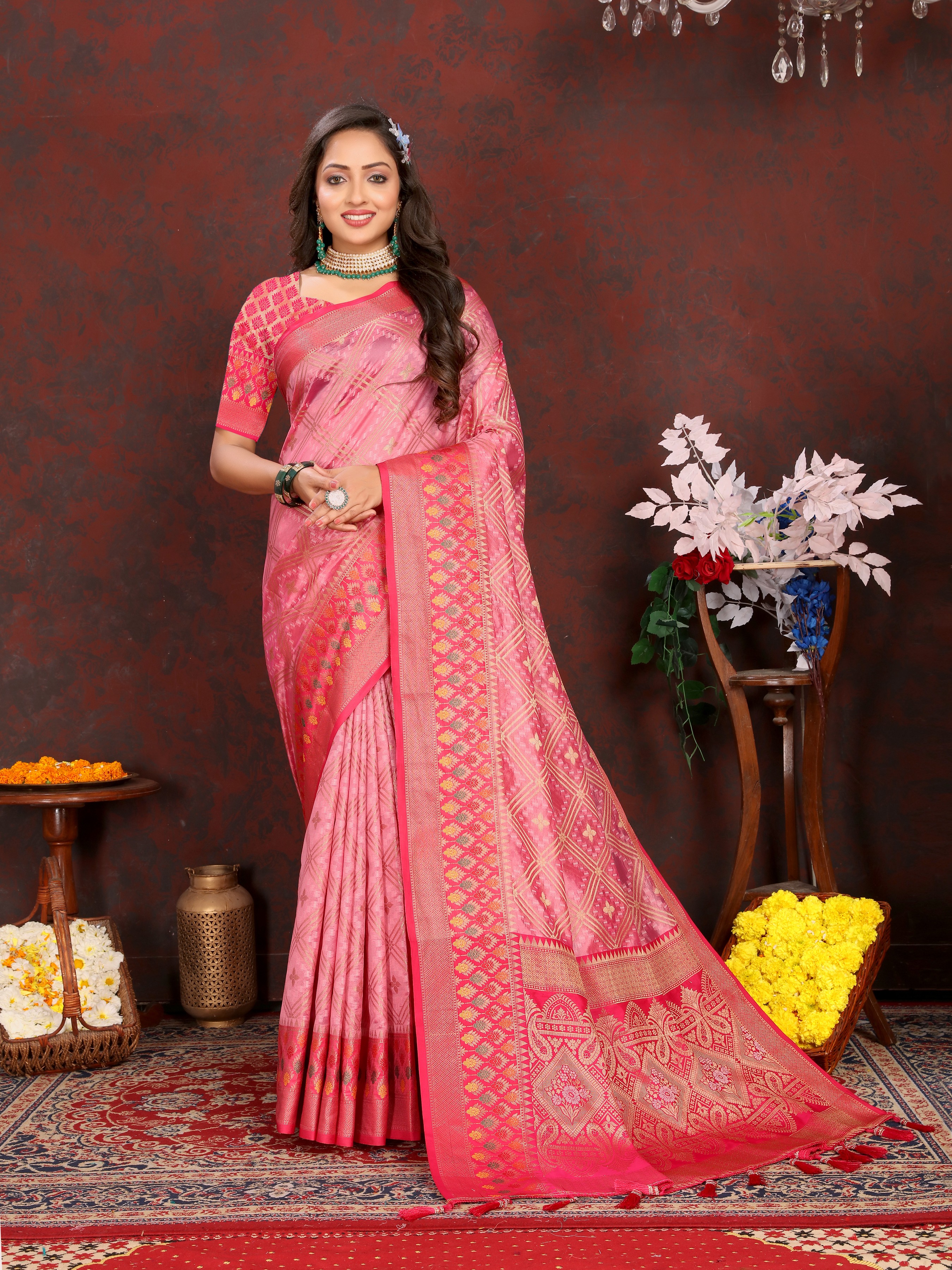 Soft Organza silk saree with Meenakari weawin... view 2