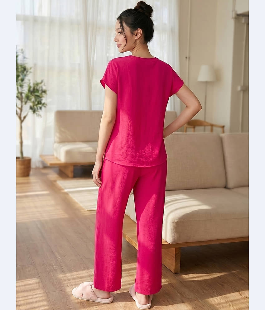 Addyvero Women Solid T-Shirt With Trousers Co-Ord Set ( Purple ) view 2
